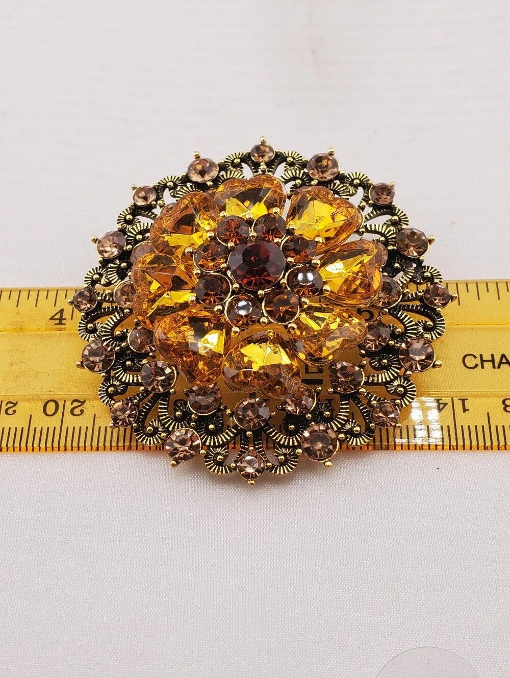 Yellow Brown Rhinestone Brooch